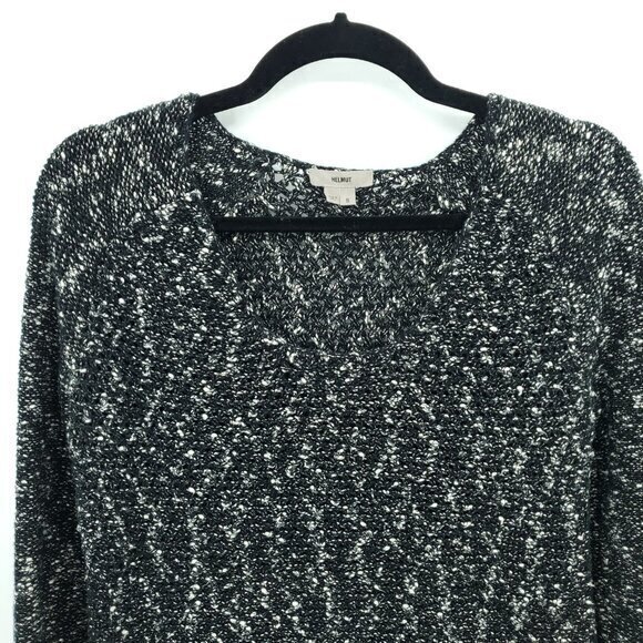 Helmut Lang Textured Cotton/Linen Scoop Neck 3/4 Sleeve Sweater S Black/White - Picture 5 of 16